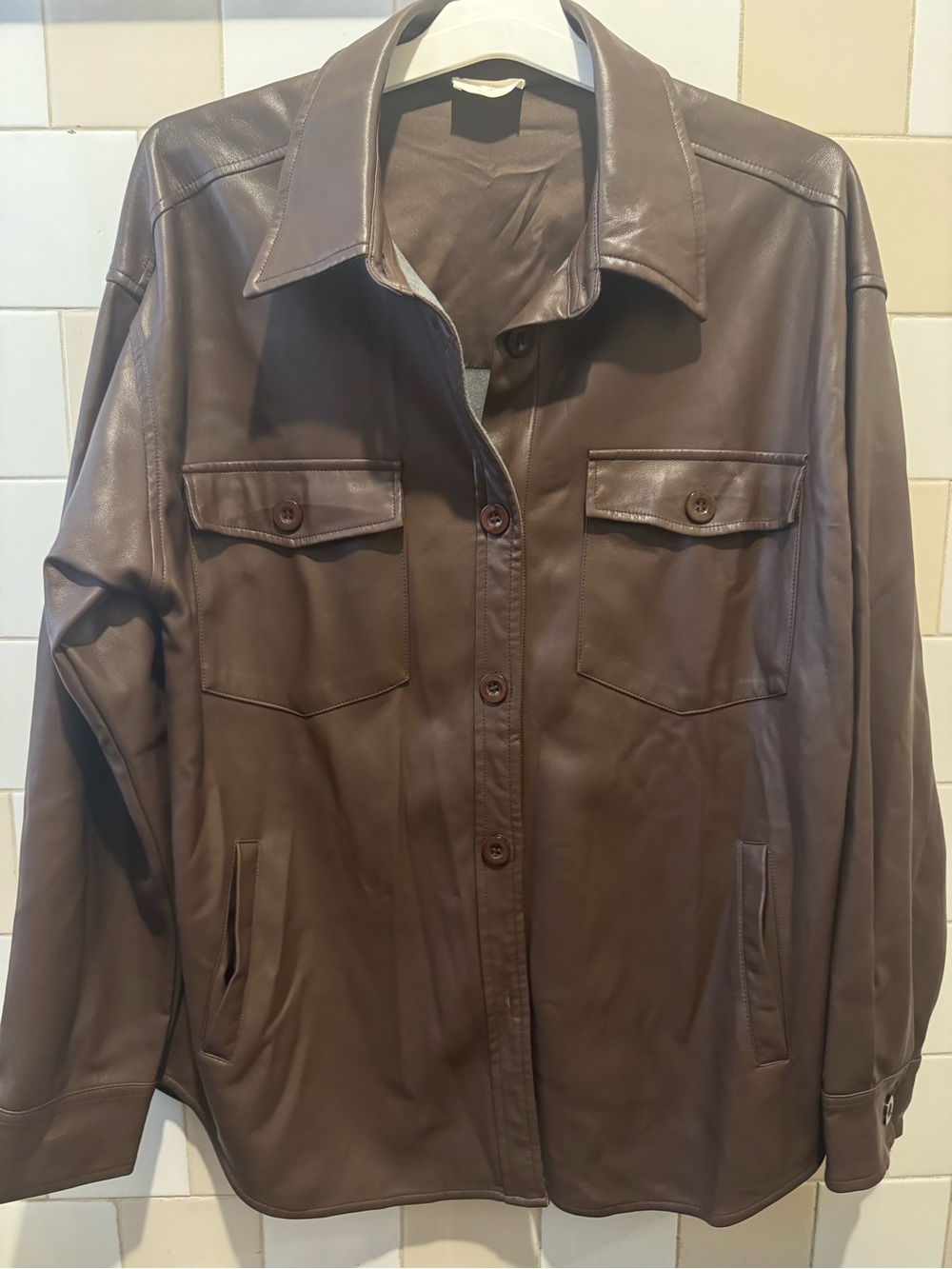 & Other Stories Dark Brown Leather Button-Front Jacket